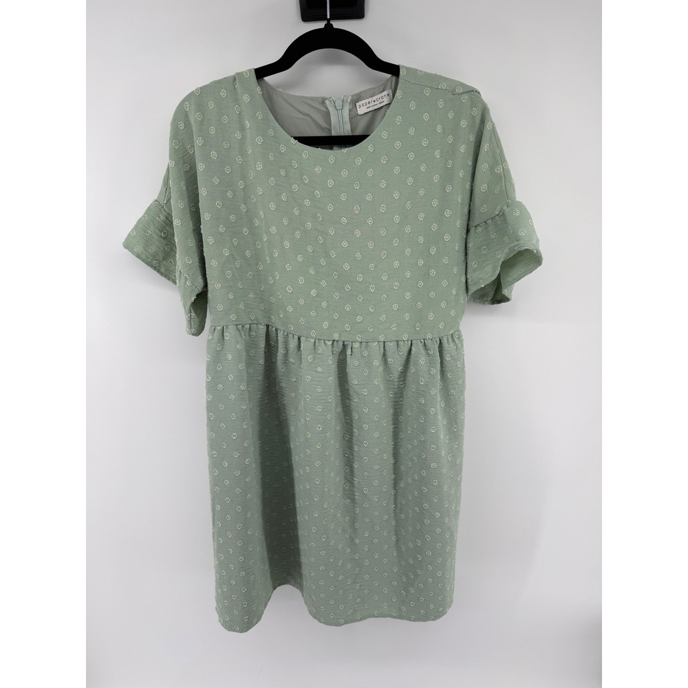 Paper Crane Sage Green Swiss Dot Ruffle Sleeve Babydoll Mini Dress Medium